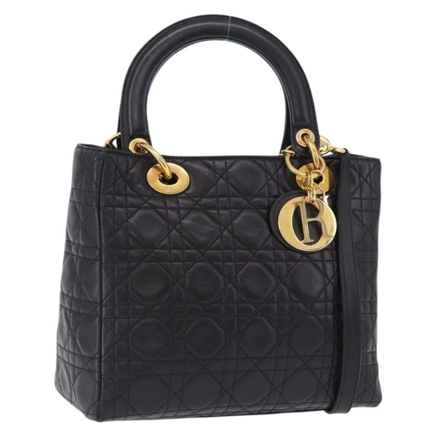【日本直送】Christian Dior Lady Dior Canage 手提包 皮革 2way 黑色金色 正品 ep15594V-0