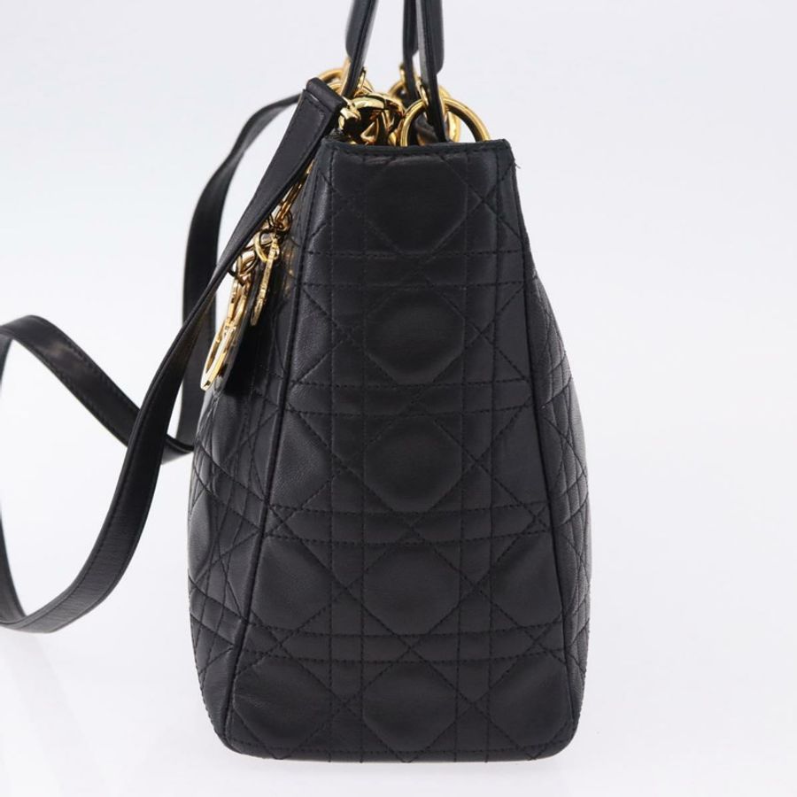 【日本直送】Christian Dior Lady Dior Canage 手提包 皮革 2way 黑色金色 正品 ep15594V-3