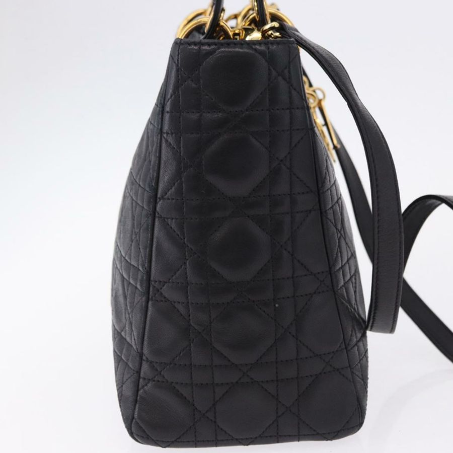 【日本直送】Christian Dior Lady Dior Canage 手提包 皮革 2way 黑色金色 正品 ep15594V-4