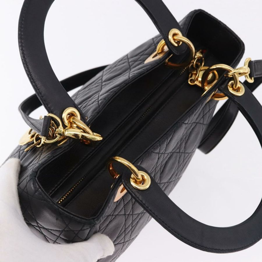 【日本直送】Christian Dior Lady Dior Canage 手提包 皮革 2way 黑色金色 正品 ep15594V-5