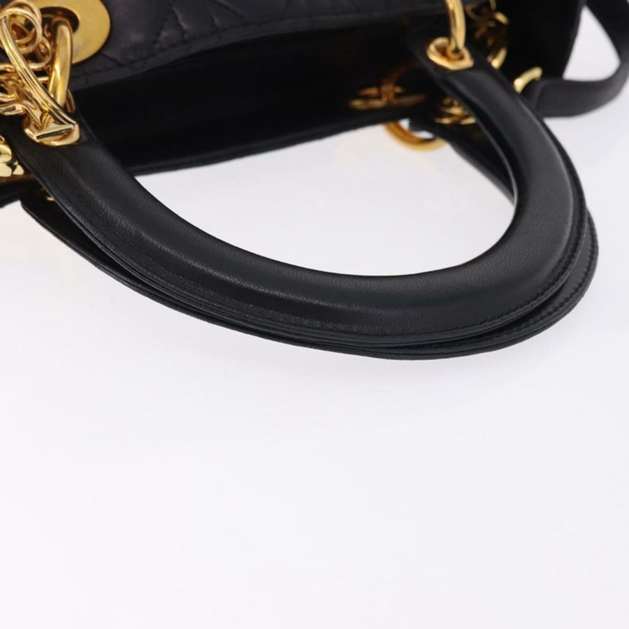 【日本直送】Christian Dior Lady Dior Canage 手提包 皮革 2way 黑色金色 正品 ep15594V-6