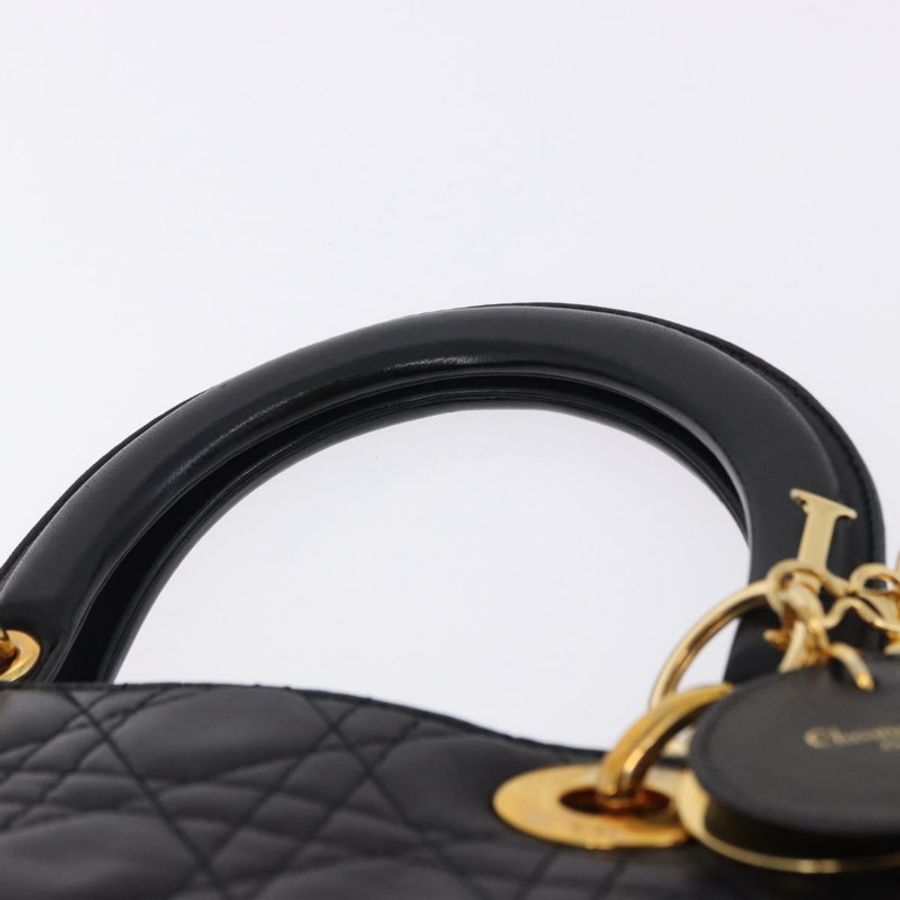 【日本直送】Christian Dior Lady Dior Canage 手提包 皮革 2way 黑色金色 正品 ep15594V-7