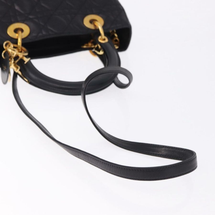 【日本直送】Christian Dior Lady Dior Canage 手提包 皮革 2way 黑色金色 正品 ep15594V-8
