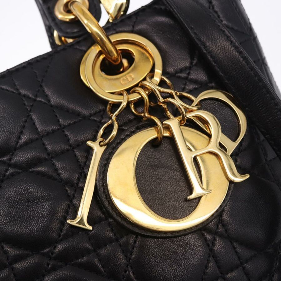 【日本直送】Christian Dior Lady Dior Canage 手提包 皮革 2way 黑色金色 正品 ep15594V-15