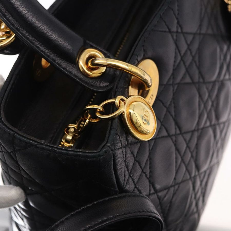 【日本直送】Christian Dior Lady Dior Canage 手提包 皮革 2way 黑色金色 正品 ep15594V-16