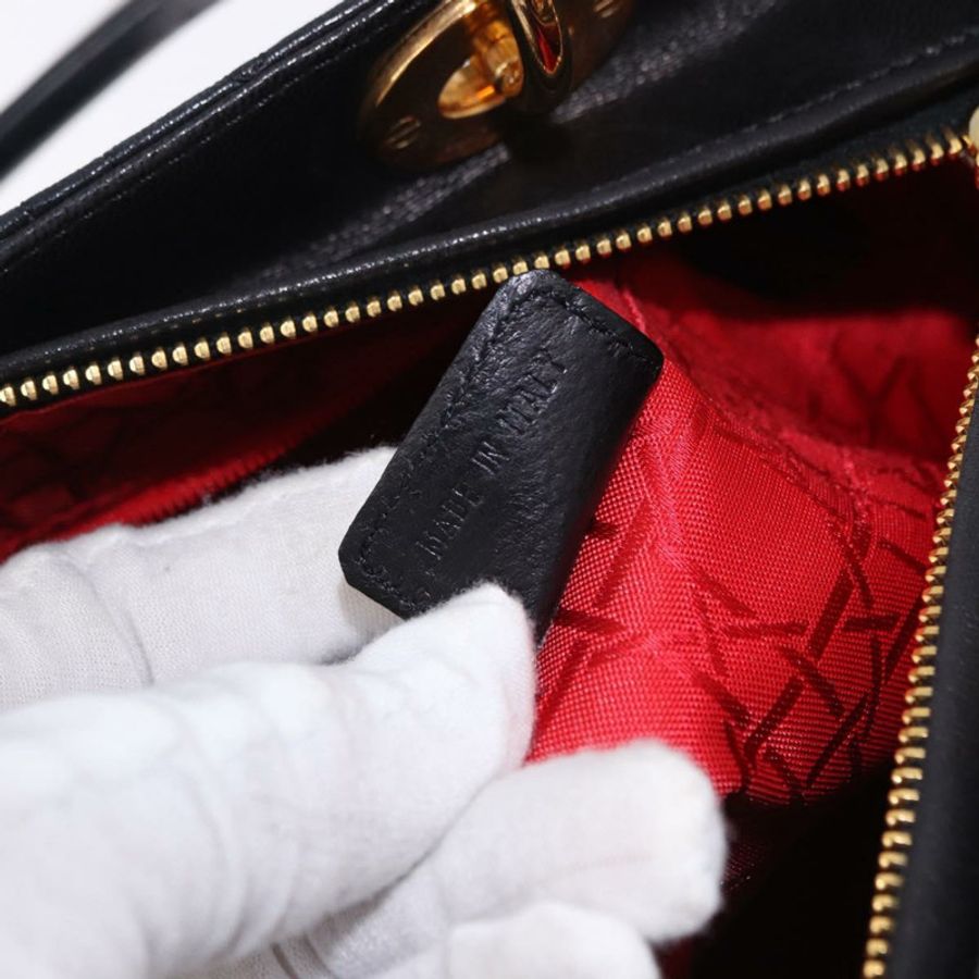 【日本直送】Christian Dior Lady Dior Canage 手提包 皮革 2way 黑色金色 正品 ep15594V-23