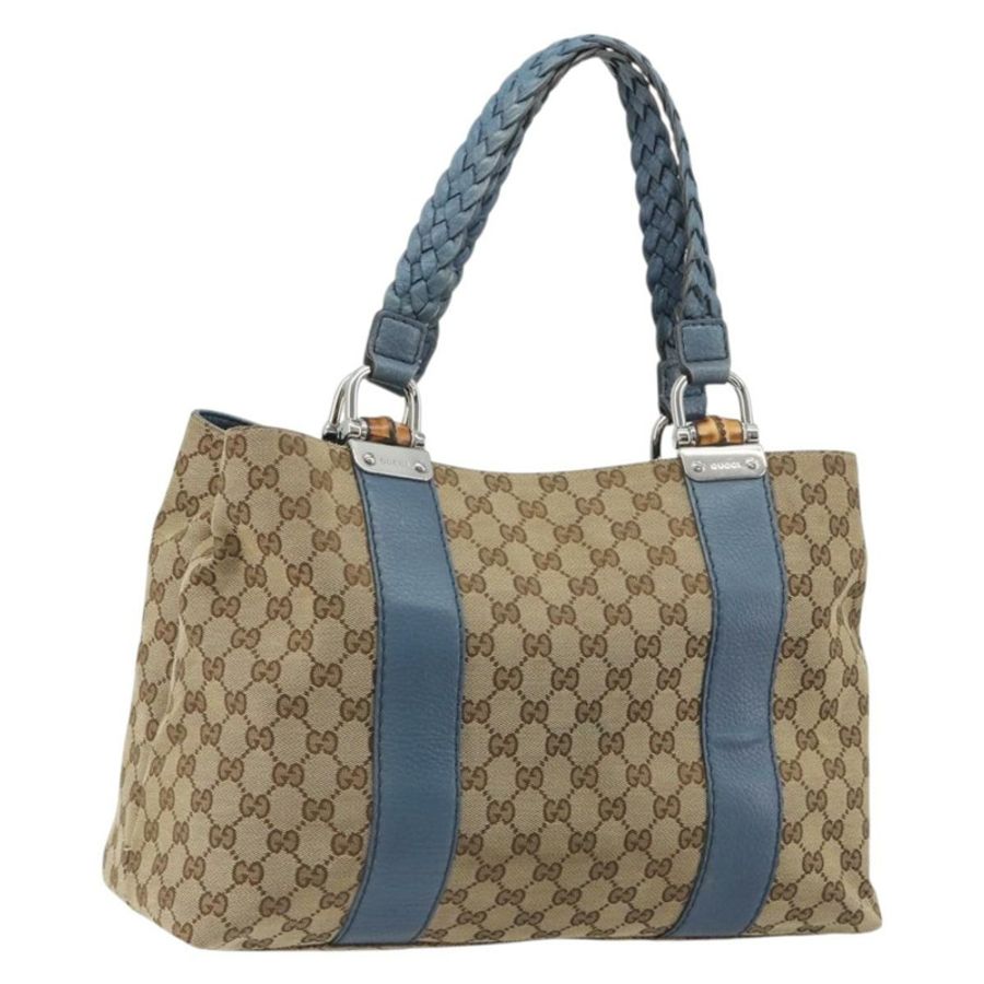 【日本直送】GUCCI GG 帆布竹編托特包 藍米色 232947 正品 ki6706A-0