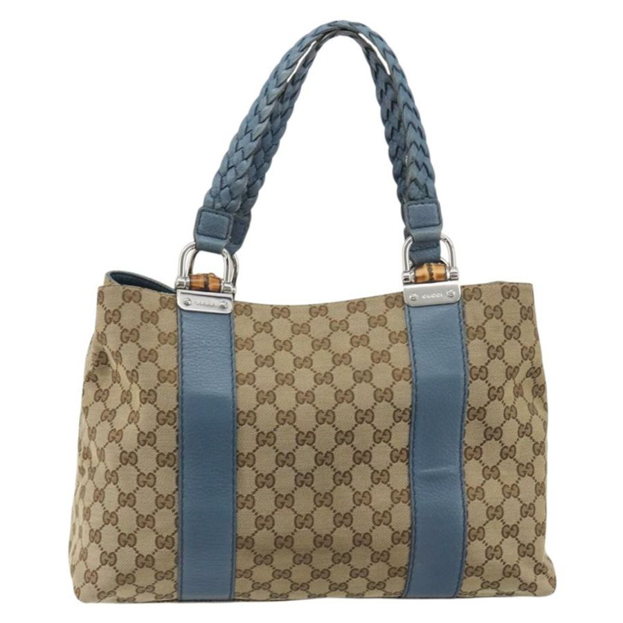 【日本直送】GUCCI GG 帆布竹編托特包 藍米色 232947 正品 ki6706A-1