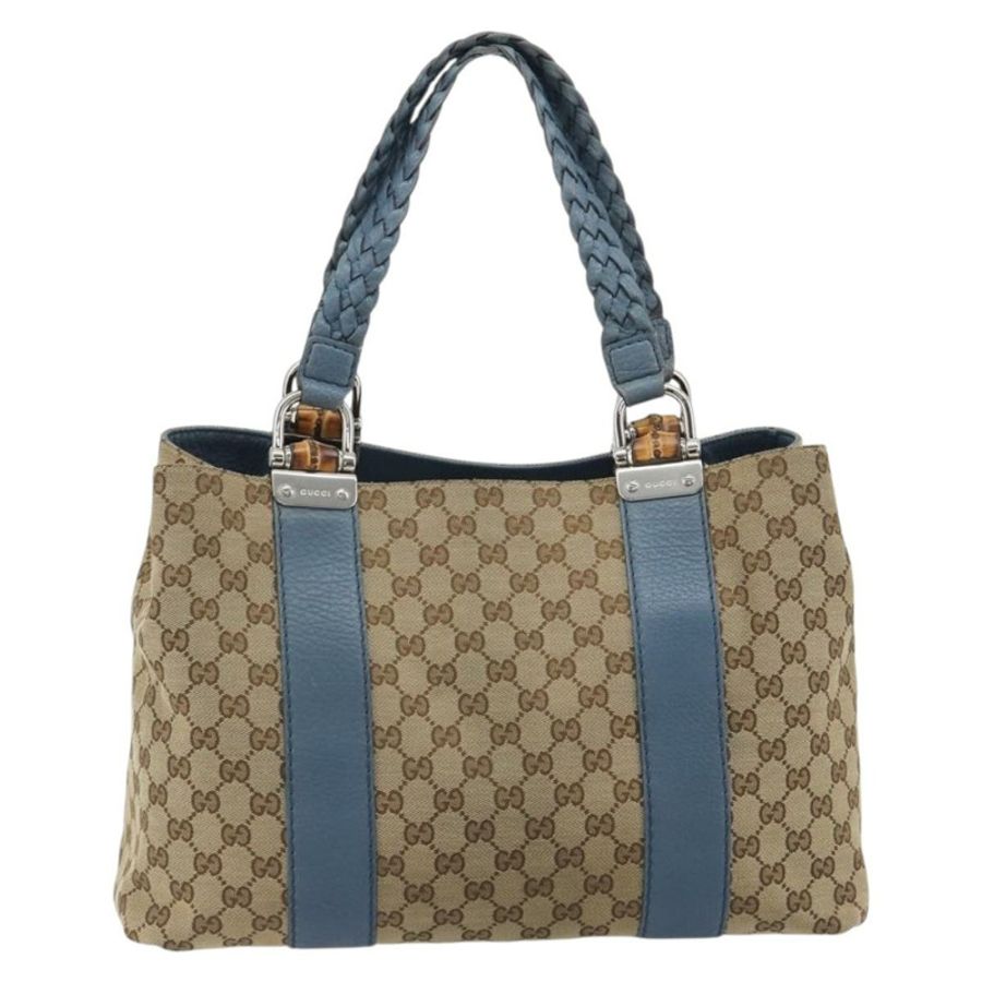 【日本直送】GUCCI GG 帆布竹編托特包 藍米色 232947 正品 ki6706A-2