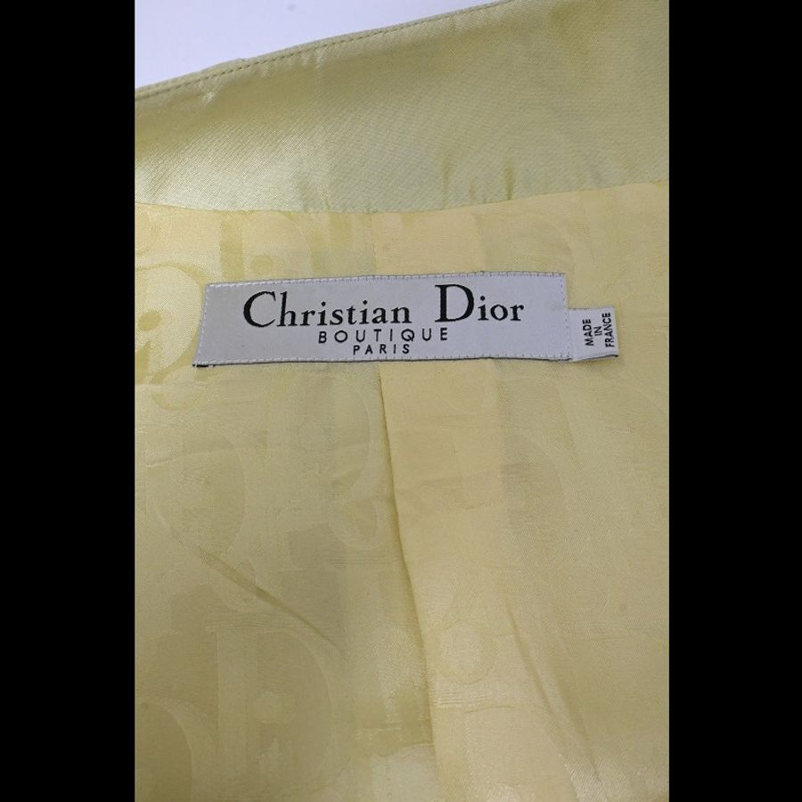 Dior 黄色真丝收腰两口袋圆领上衣外套-7