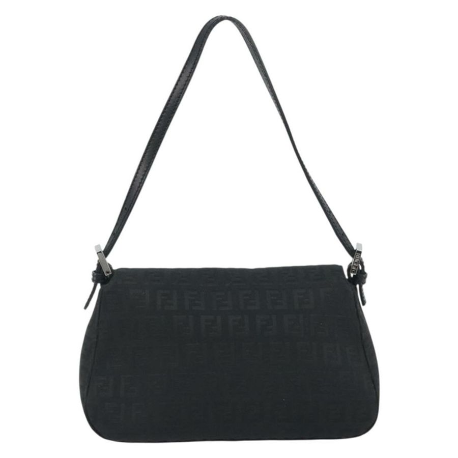 【日本直送】FENDI Zucchino帆布Mamma Baguette單肩包 黑色銀色 正品 ki6734M-2