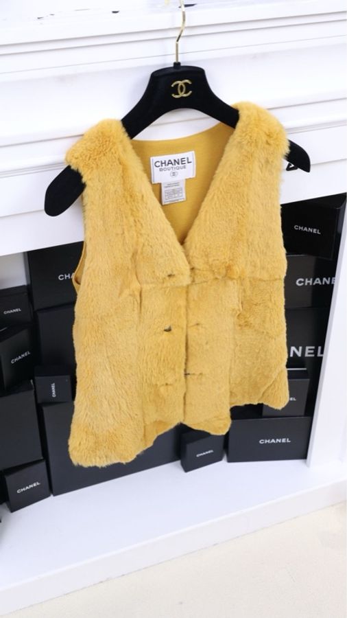 Chanel 97年兔毛黄色皮草马甲外套-2