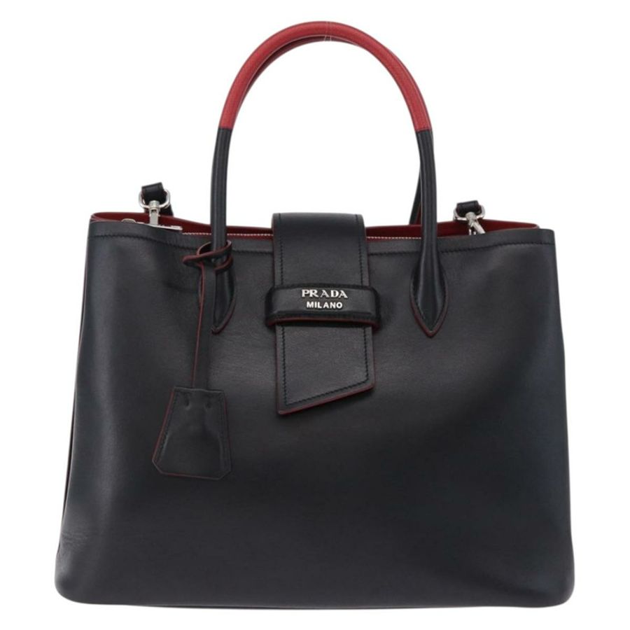 【日本直送】PRADA 手提包 皮革 兩用 黑色 銀色 正品 ki6745M-1
