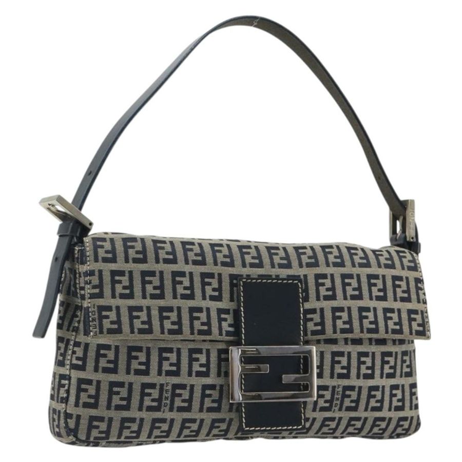 【日本直送】FENDI Zucchino 帆布 Mamma Baguette 單肩包 海軍藍/銀色 正品 yk20655SAM-0