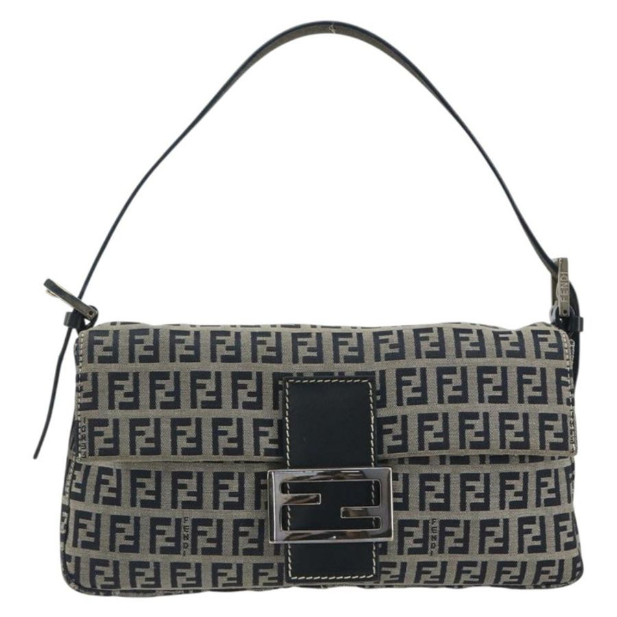 【日本直送】FENDI Zucchino 帆布 Mamma Baguette 單肩包 海軍藍/銀色 正品 yk20655SAM-1