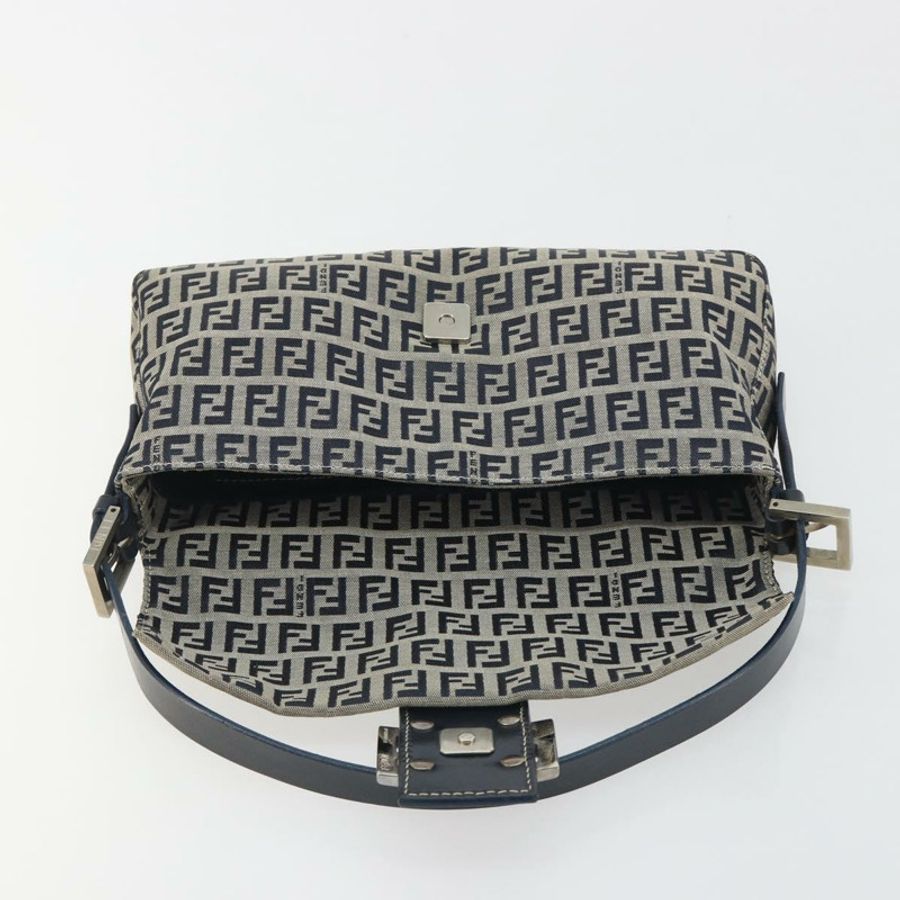【日本直送】FENDI Zucchino 帆布 Mamma Baguette 單肩包 海軍藍/銀色 正品 yk20655SAM-15