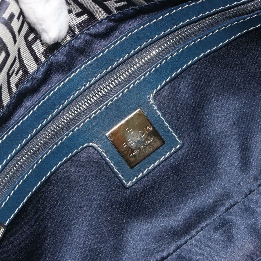 【日本直送】FENDI Zucchino 帆布 Mamma Baguette 單肩包 海軍藍/銀色 正品 yk20655SAM-17