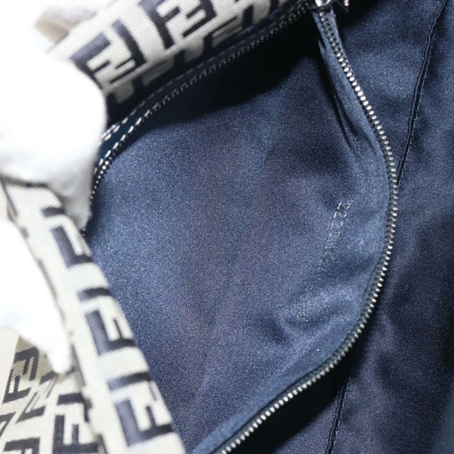 【日本直送】FENDI Zucchino 帆布 Mamma Baguette 單肩包 海軍藍/銀色 正品 yk20655SAM-22