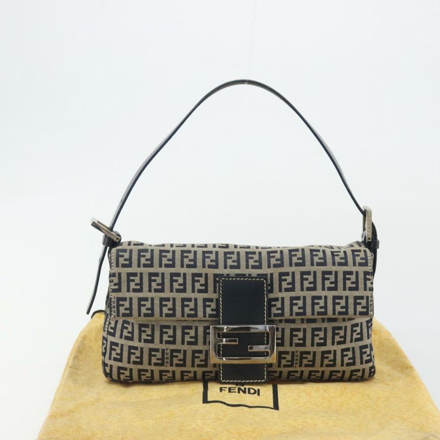 【日本直送】FENDI Zucchino 帆布 Mamma Baguette 單肩包 海軍藍/銀色 正品 yk20655SAM-25
