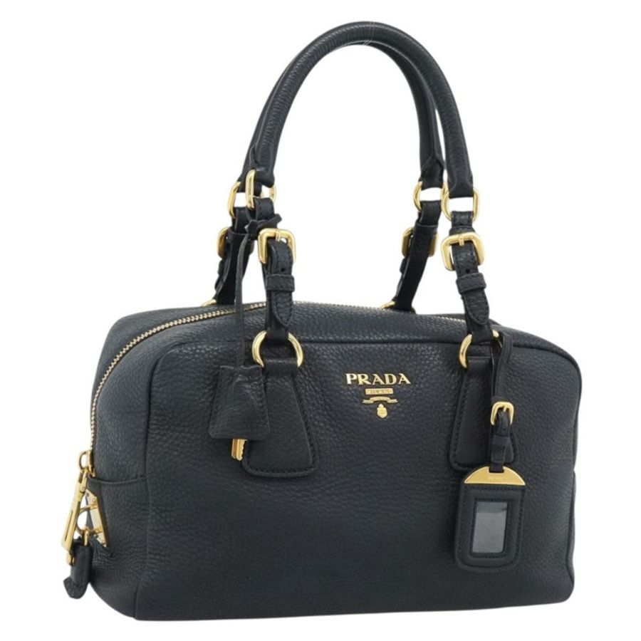 【日本直送】PRADA 手提包 皮革 黑色 金色 正品 yk20656SAM-0