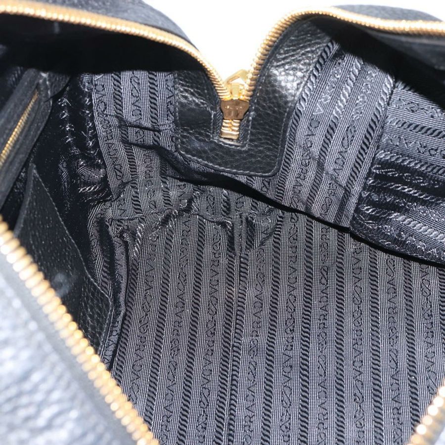 【日本直送】PRADA 手提包 皮革 黑色 金色 正品 yk20656SAM-19