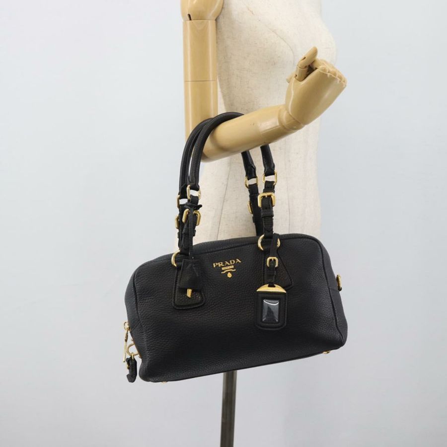【日本直送】PRADA 手提包 皮革 黑色 金色 正品 yk20656SAM-25