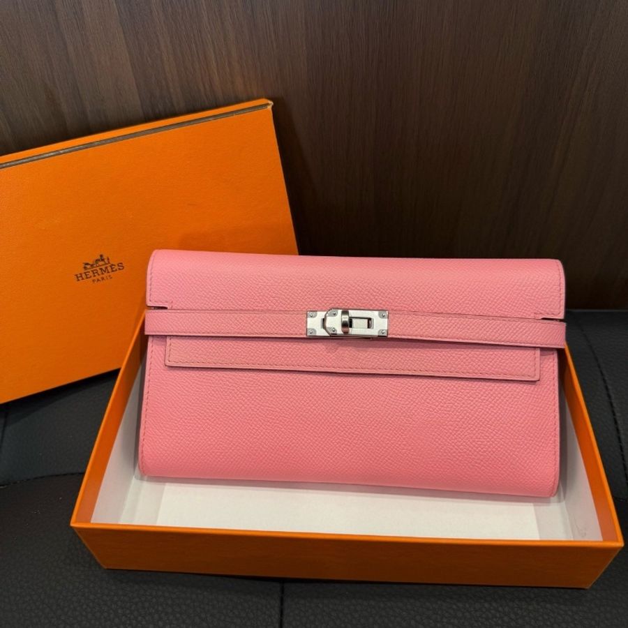 全新🎀#愛馬仕 #奶昔粉 #銀扣長夾epsom #皮長款kelly錢包 #盒子購證-0