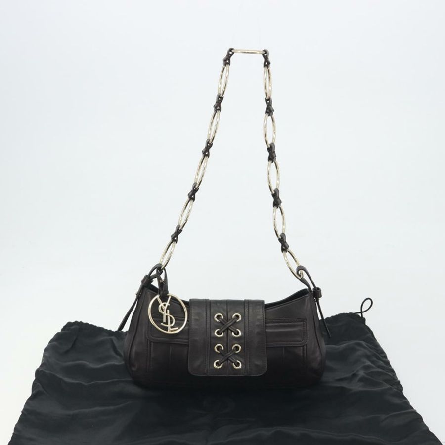 【日本直送】SAINT LAURENT 鏈條單肩包 皮革 棕色 金色色調 138957 Auth yk20663SAM-25