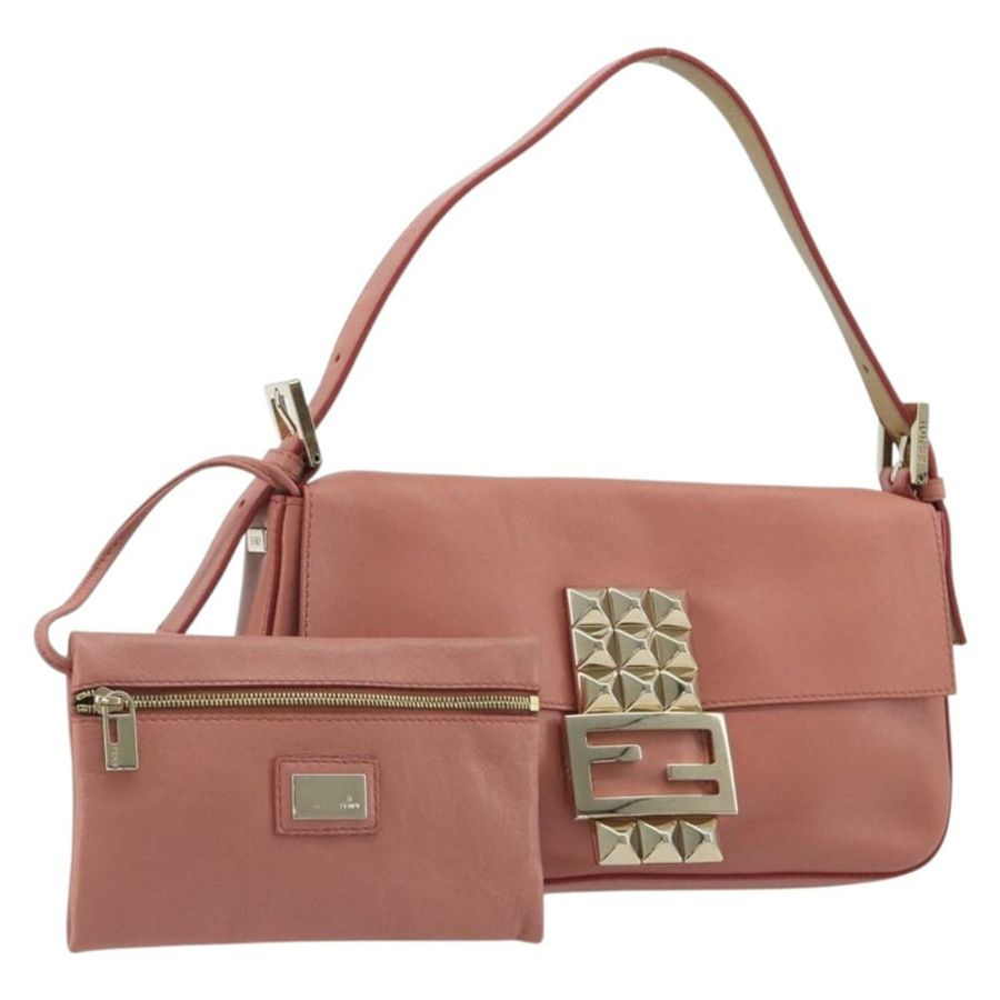 【日本直送】FENDI 鉚釘 Mamma Baguette 單肩包 皮革 粉紅色 金色色調 正品 yk20664SAM-0
