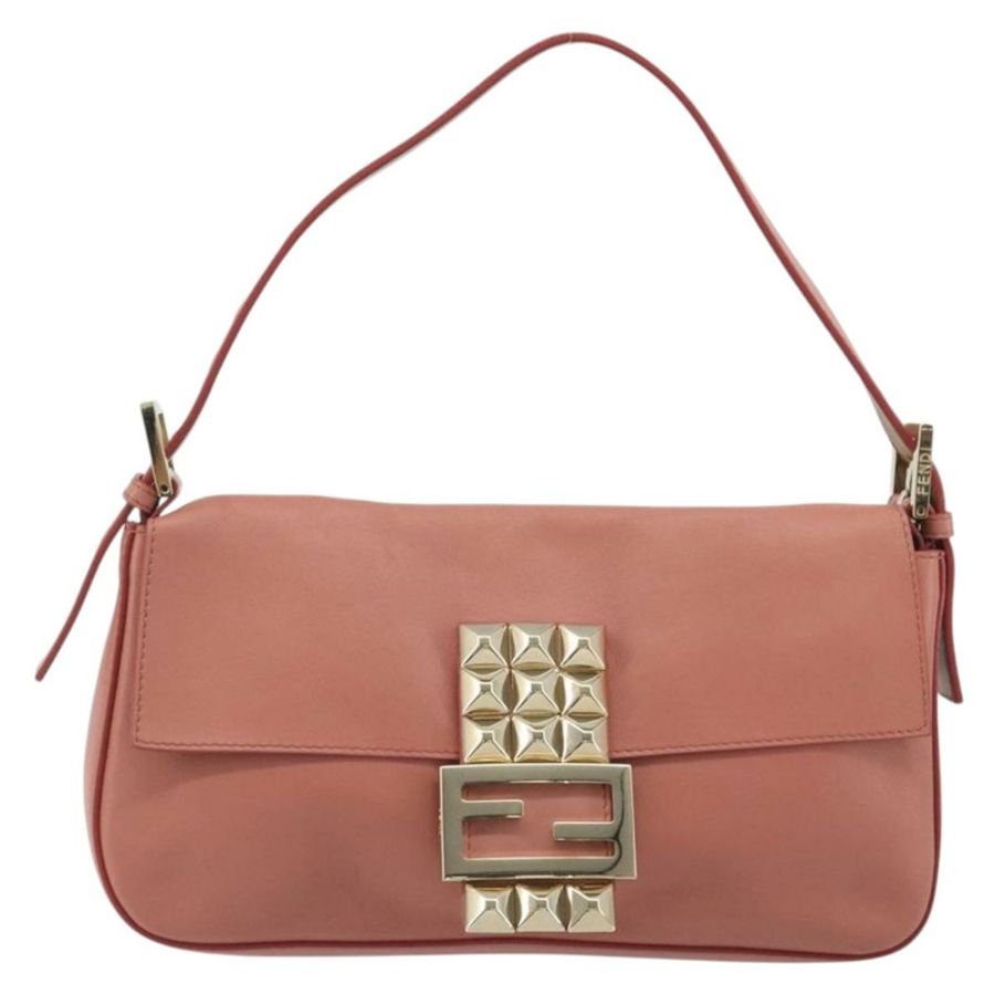 【日本直送】FENDI 鉚釘 Mamma Baguette 單肩包 皮革 粉紅色 金色色調 正品 yk20664SAM-1