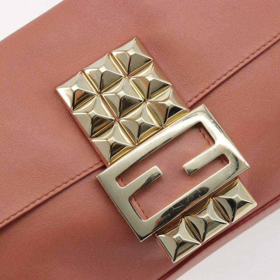【日本直送】FENDI 鉚釘 Mamma Baguette 單肩包 皮革 粉紅色 金色色調 正品 yk20664SAM-14