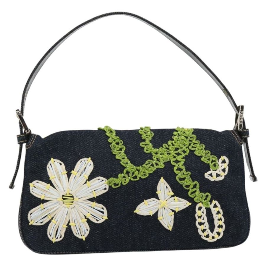 【日本直送】FENDI 花卉刺繡 Mamma Baguette 單肩包 牛仔藍 正品 yk20668SM-2