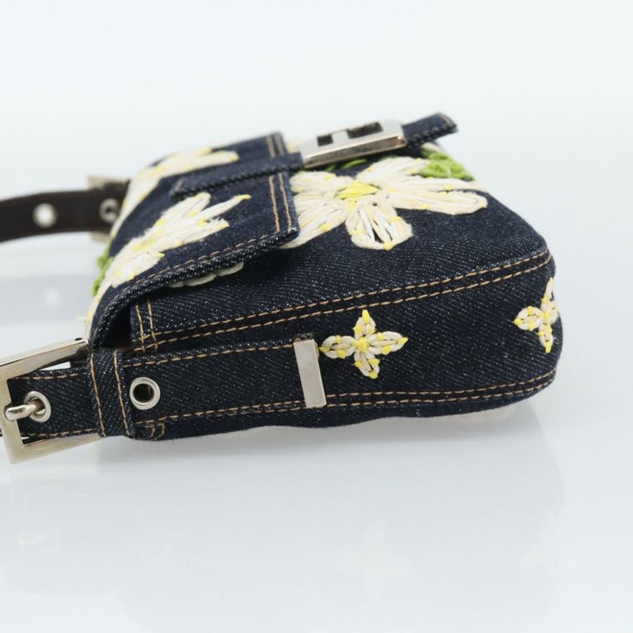 【日本直送】FENDI 花卉刺繡 Mamma Baguette 單肩包 牛仔藍 正品 yk20668SM-3
