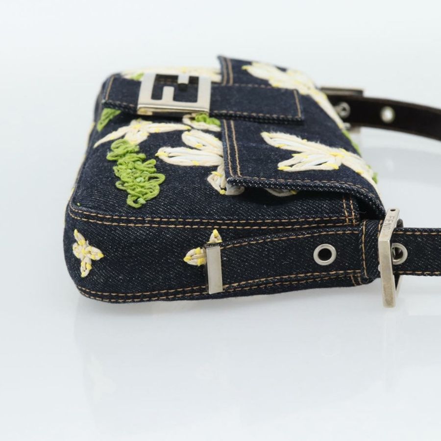 【日本直送】FENDI 花卉刺繡 Mamma Baguette 單肩包 牛仔藍 正品 yk20668SM-4