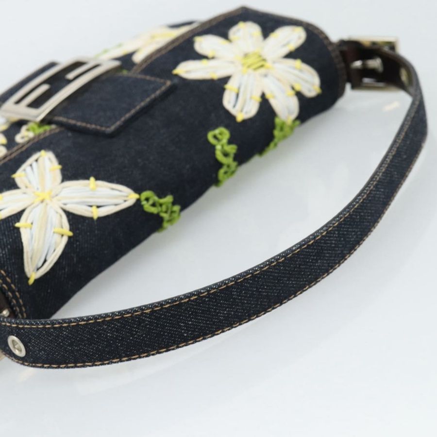 【日本直送】FENDI 花卉刺繡 Mamma Baguette 單肩包 牛仔藍 正品 yk20668SM-6