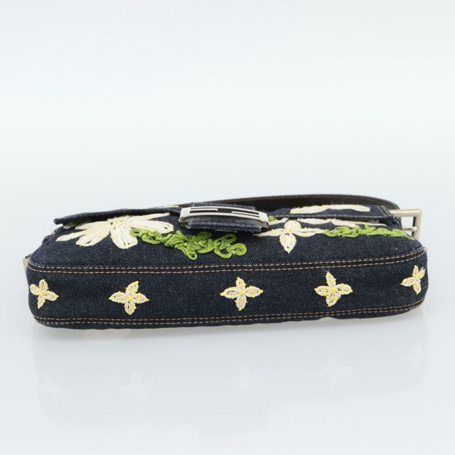 【日本直送】FENDI 花卉刺繡 Mamma Baguette 單肩包 牛仔藍 正品 yk20668SM-8