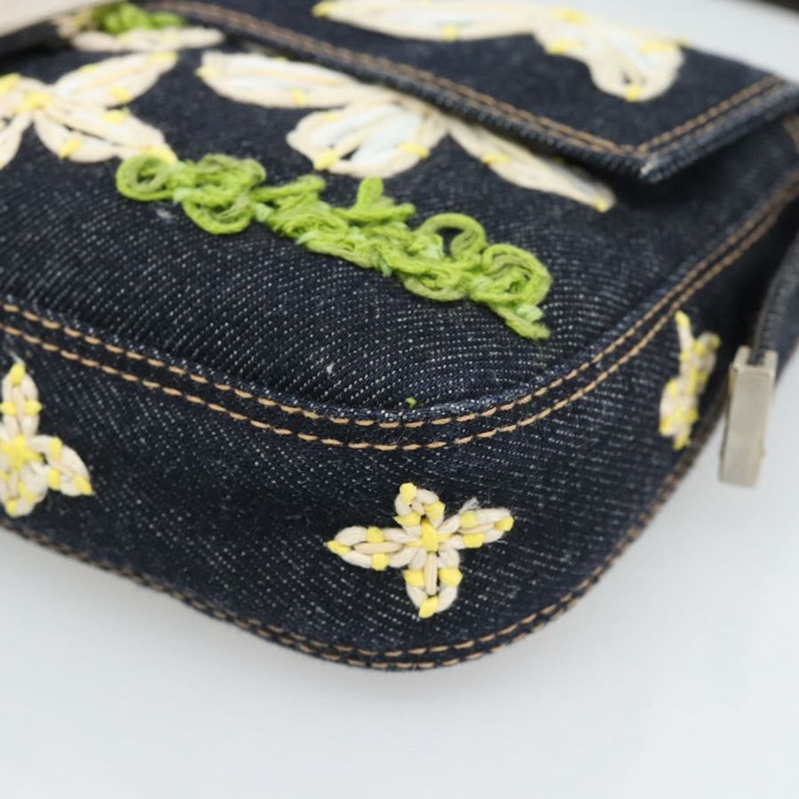 【日本直送】FENDI 花卉刺繡 Mamma Baguette 單肩包 牛仔藍 正品 yk20668SM-9