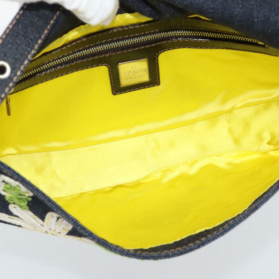 【日本直送】FENDI 花卉刺繡 Mamma Baguette 單肩包 牛仔藍 正品 yk20668SM-17