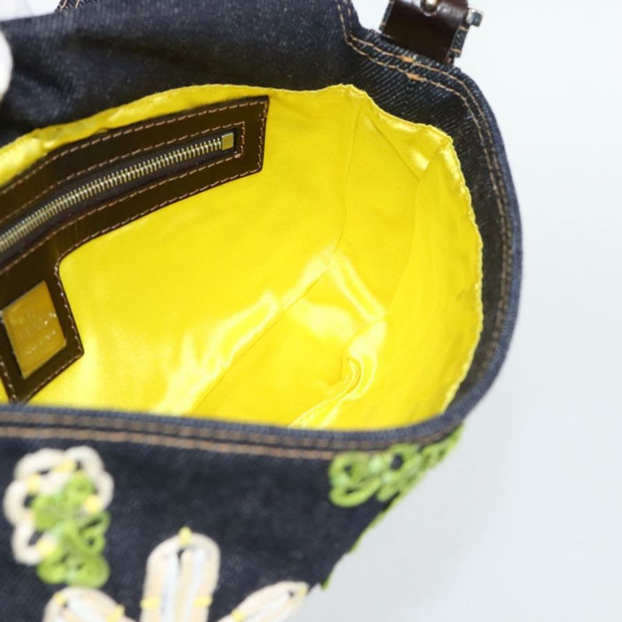 【日本直送】FENDI 花卉刺繡 Mamma Baguette 單肩包 牛仔藍 正品 yk20668SM-18