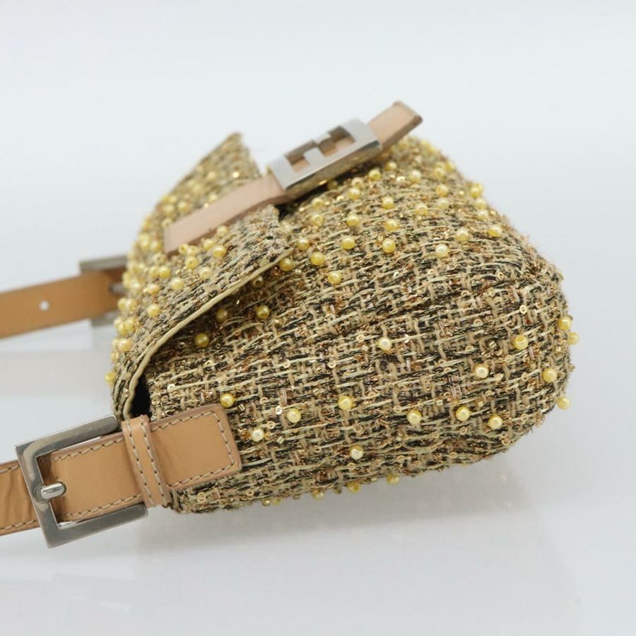 【日本直送】FENDI 斜紋軟呢串珠 Mamma Baguette 單肩包 金銀 8BR000 正品 yk20672SAM-3