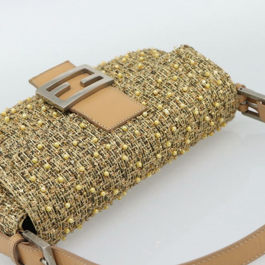 【日本直送】FENDI 斜紋軟呢串珠 Mamma Baguette 單肩包 金銀 8BR000 正品 yk20672SAM-5