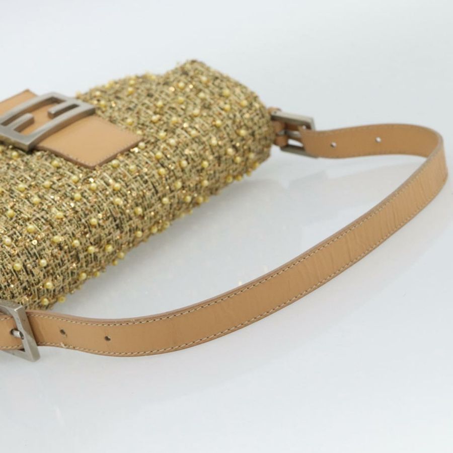 【日本直送】FENDI 斜紋軟呢串珠 Mamma Baguette 單肩包 金銀 8BR000 正品 yk20672SAM-6