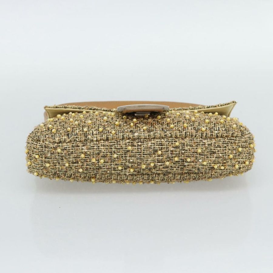 【日本直送】FENDI 斜紋軟呢串珠 Mamma Baguette 單肩包 金銀 8BR000 正品 yk20672SAM-8