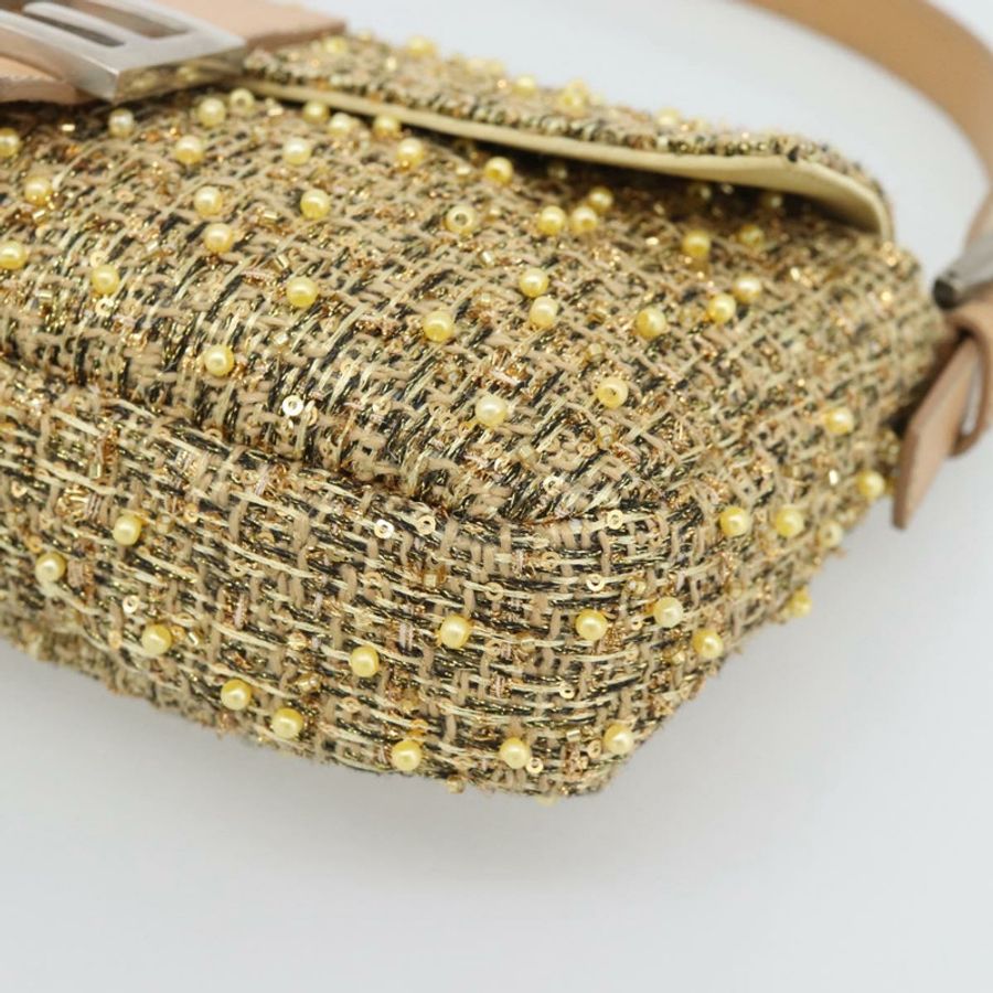 【日本直送】FENDI 斜紋軟呢串珠 Mamma Baguette 單肩包 金銀 8BR000 正品 yk20672SAM-9