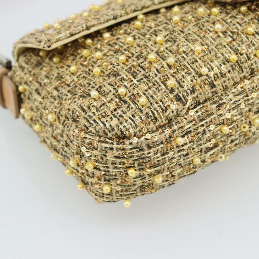 【日本直送】FENDI 斜紋軟呢串珠 Mamma Baguette 單肩包 金銀 8BR000 正品 yk20672SAM-10