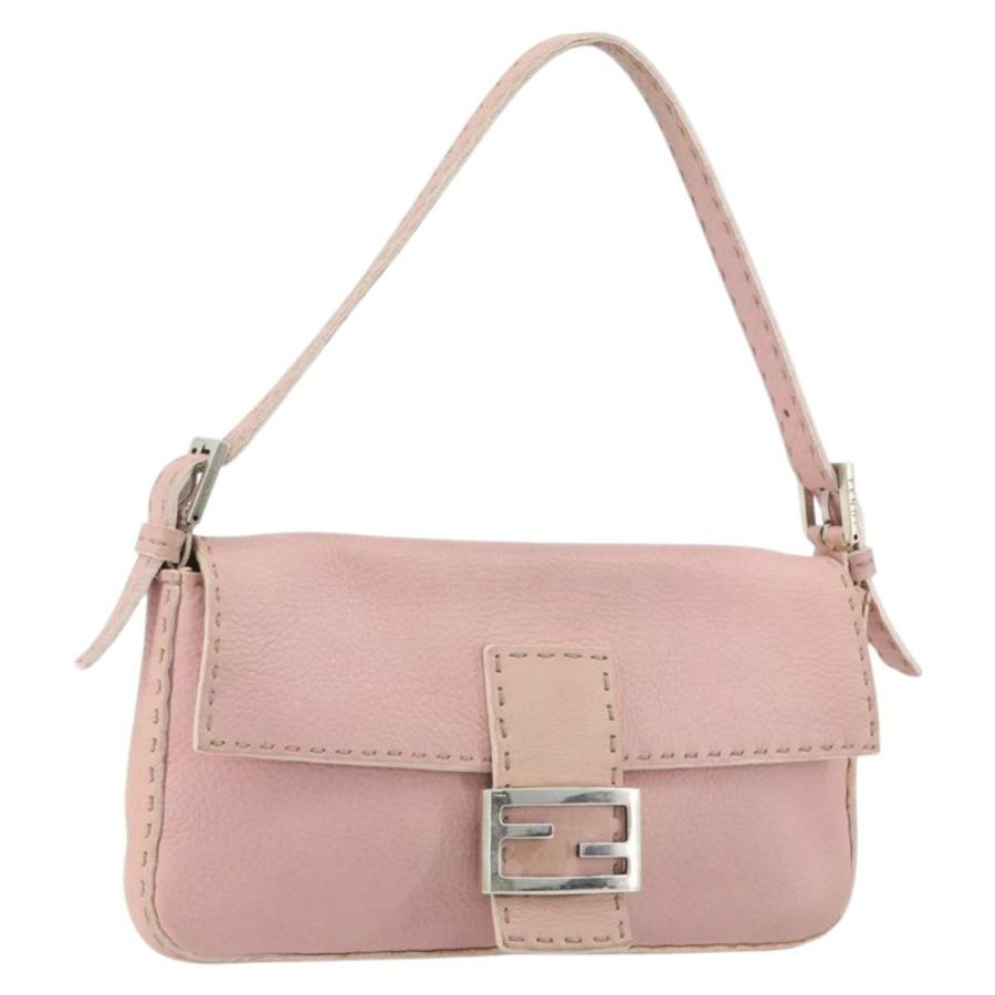 【日本直送】FENDI Celeria Mamma Baguette 單肩包 皮革 粉紅色 銀色 正品 yk20675M-0