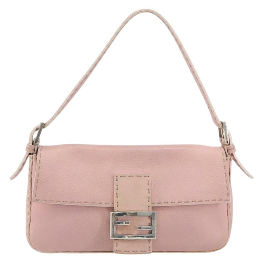 【日本直送】FENDI Celeria Mamma Baguette 單肩包 皮革 粉紅色 銀色 正品 yk20675M-1