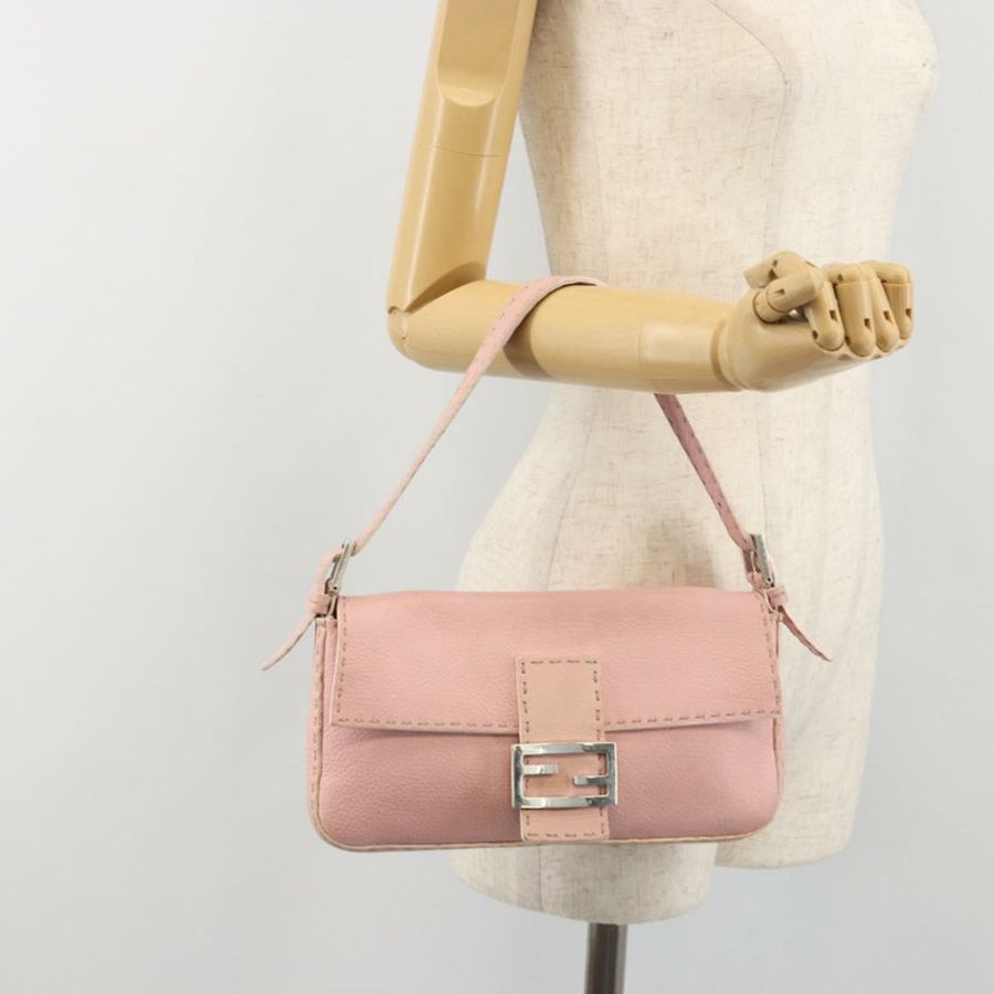【日本直送】FENDI Celeria Mamma Baguette 單肩包 皮革 粉紅色 銀色 正品 yk20675M-25