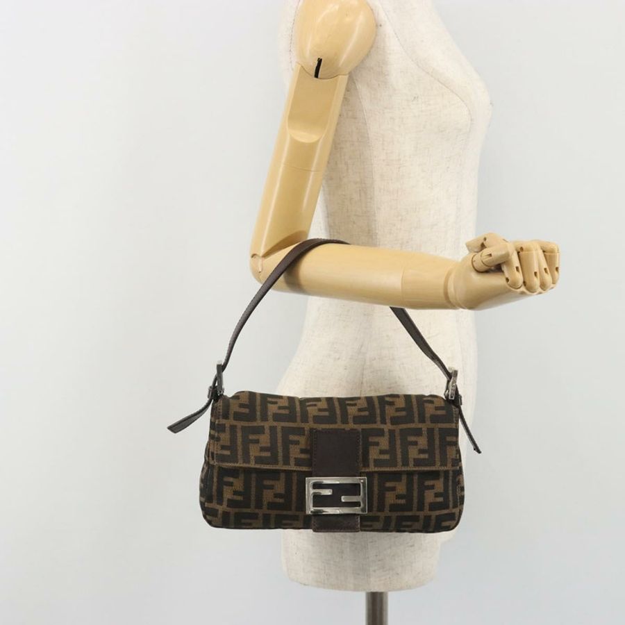 【日本直送】FENDI Zucca帆布Mamma Baguette單肩包 棕色銀色 正品 yk20681SAM-24