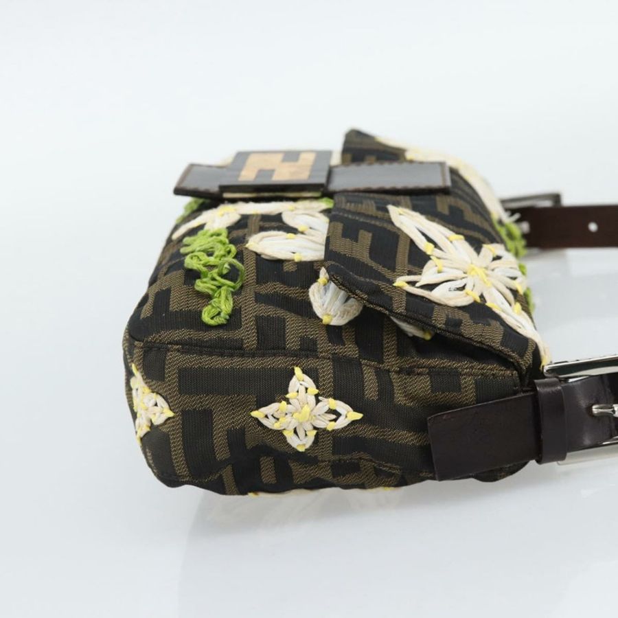 【日本直送】FENDI Zucca 帆布花朵刺繡 Mamma Baguette 棕色銀色正品 yk20688SM-4